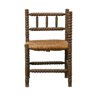 Vintage English Bobbin & Rush Corner Chair #1