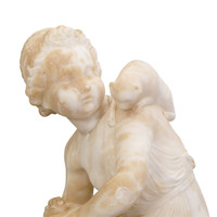 Carved Marble Figure of Putto with Cat