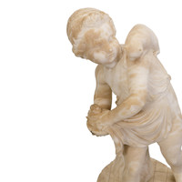 Carved Marble Figure of Putto with Cat