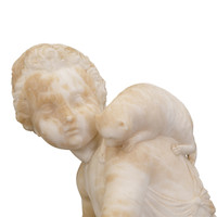 Carved Marble Figure of Putto with Cat