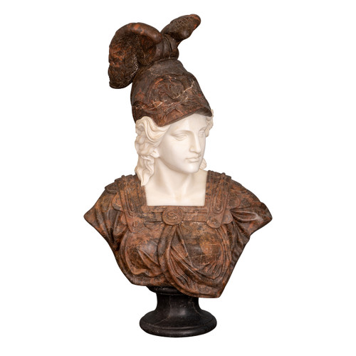 Vintage Hand Carved Marble Bust of Athena