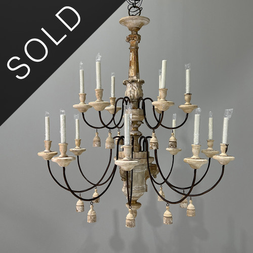 Large Scale Carved Wood & Metal Chandelier, Italian