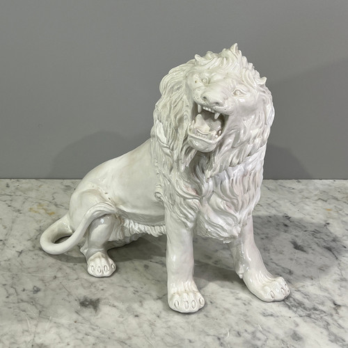 White Glazed Ceramic Lion