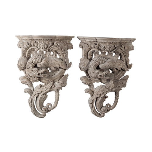 Finely Carved Wall Brackets - PAIR
