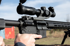 M&P® Rifle with Vortex® Strike Eagle® 1-8x24 scope and bipod being aimed.