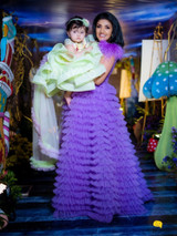 Green Princess Gown With Butterflies And Detachable Double Train With Accessory