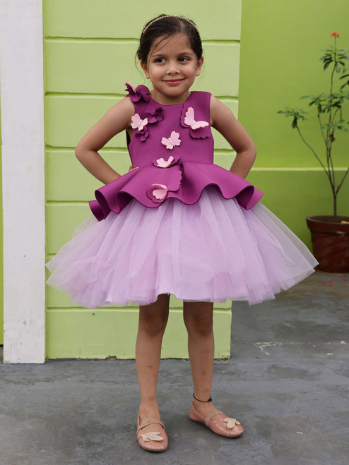 Butterfly Party Wear Peplum Dress With Hair Accessory