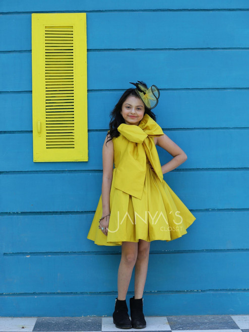 Ready to Ship Yellow Taffeta Bow Dress