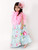 Printed Satin Layered Skirt With Organza Top And Hair Accessory