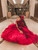 Red Hankies Drapes Luxury Gown With Hair Accessory
