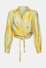 Esprit Printed Crinkled Wrap Blouse Blue & Yellow