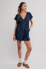 Free People Free Fall Denim Romper Deep Blue