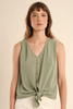 Molly Bracken Knotted Button-Up Tank Top Sage