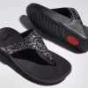 FitFlop Lulu Crystal-Mix Toe Post Sandals Black