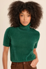 Molly Bracken Fuzzy Short Sleeve Turtle Neck Sweater Green