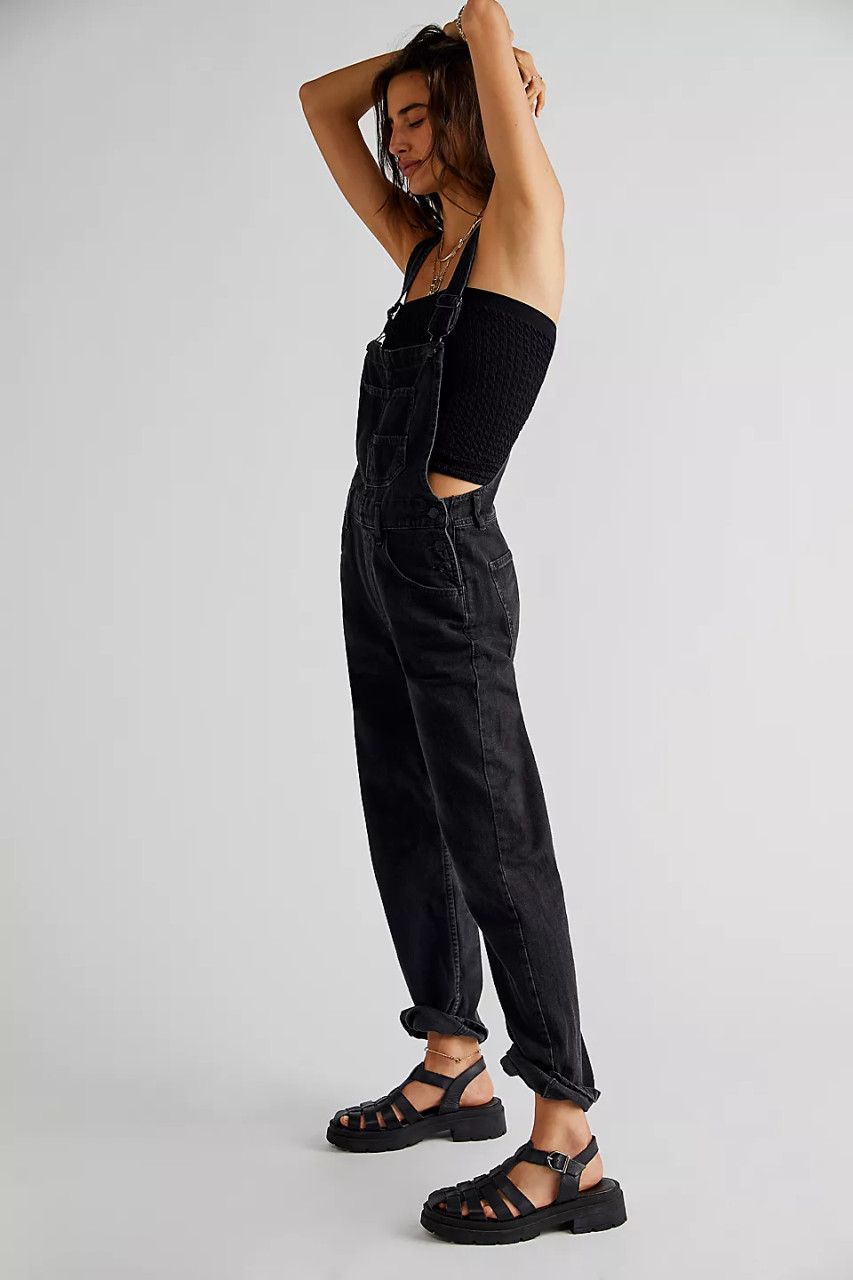 Free People Ziggy Denim Overalls Mineral Black - Starlet