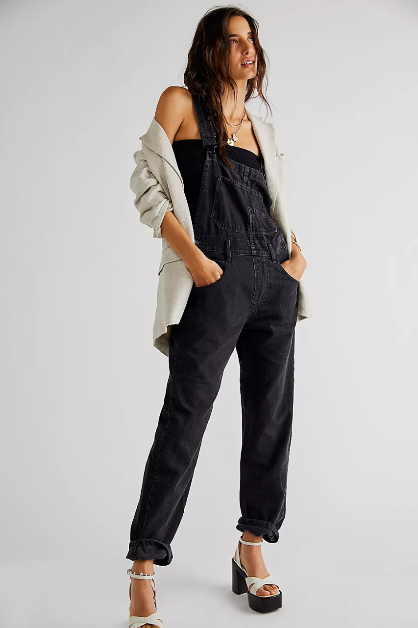 Free People Ziggy Denim Overalls Mineral Black