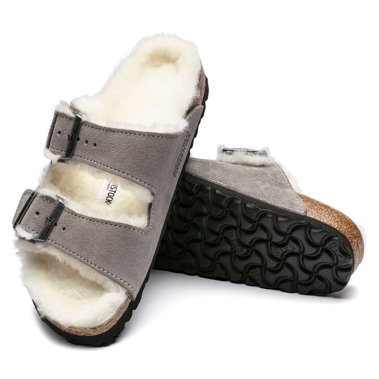 Birkenstock Arizona Shearling Suede Stone Coin Regular - Starlet