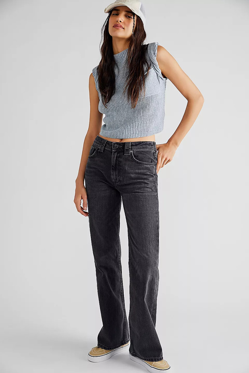 Free people high store rise straight flare jeans