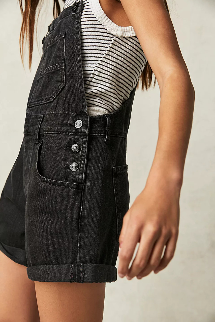 Free People Ziggy Denim Shortalls Mineral Black - Starlet