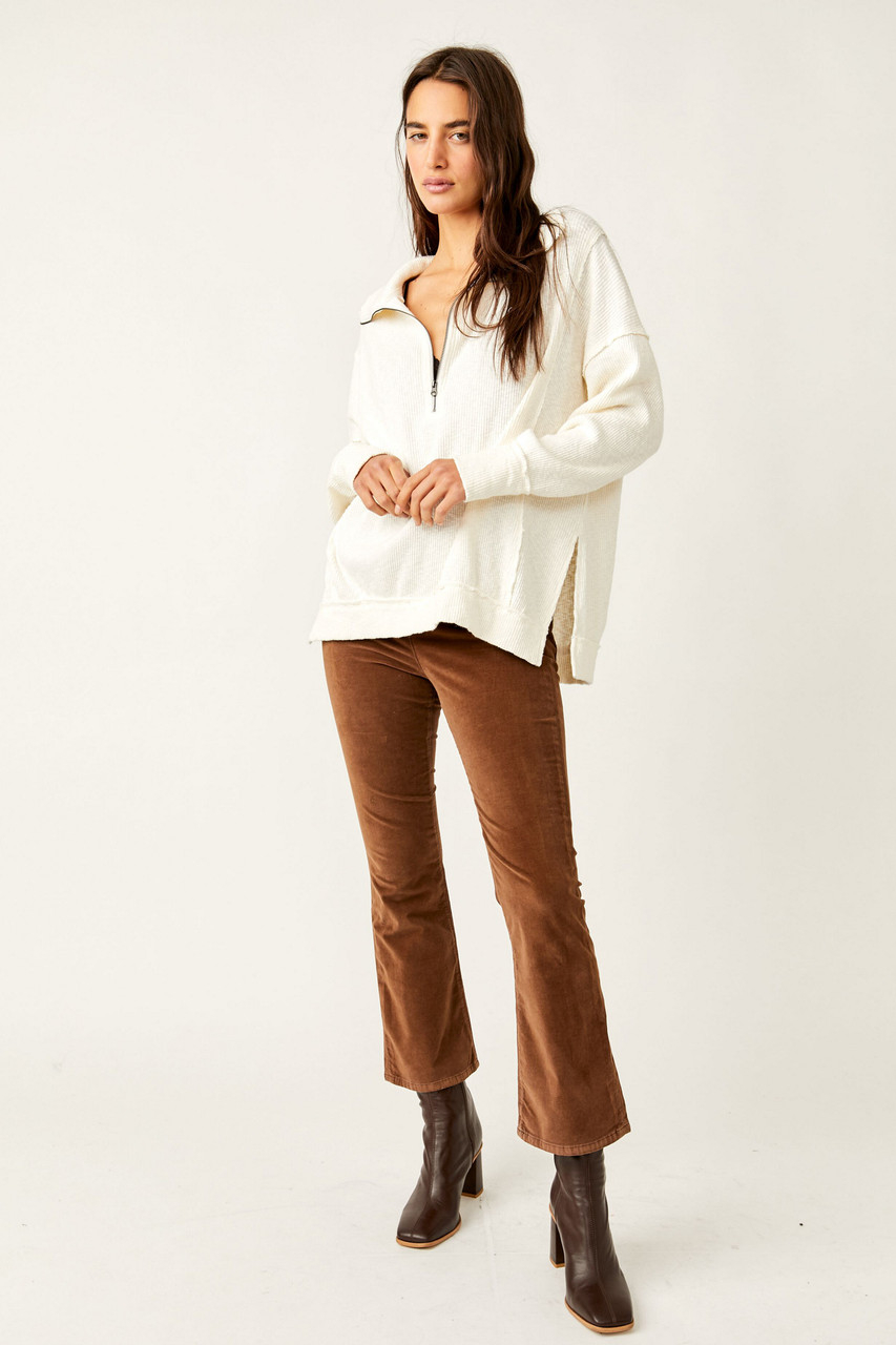 Free People Slim Pull On Velvet Flare Pants in Rusty Yellow Size