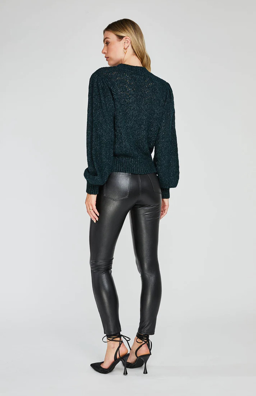 Elegant Faux Leather Leggings with Lace Margaretta, Black --1%