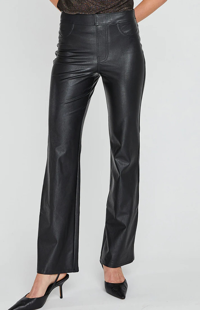 Black Faux Leather Flared Pants, Pants