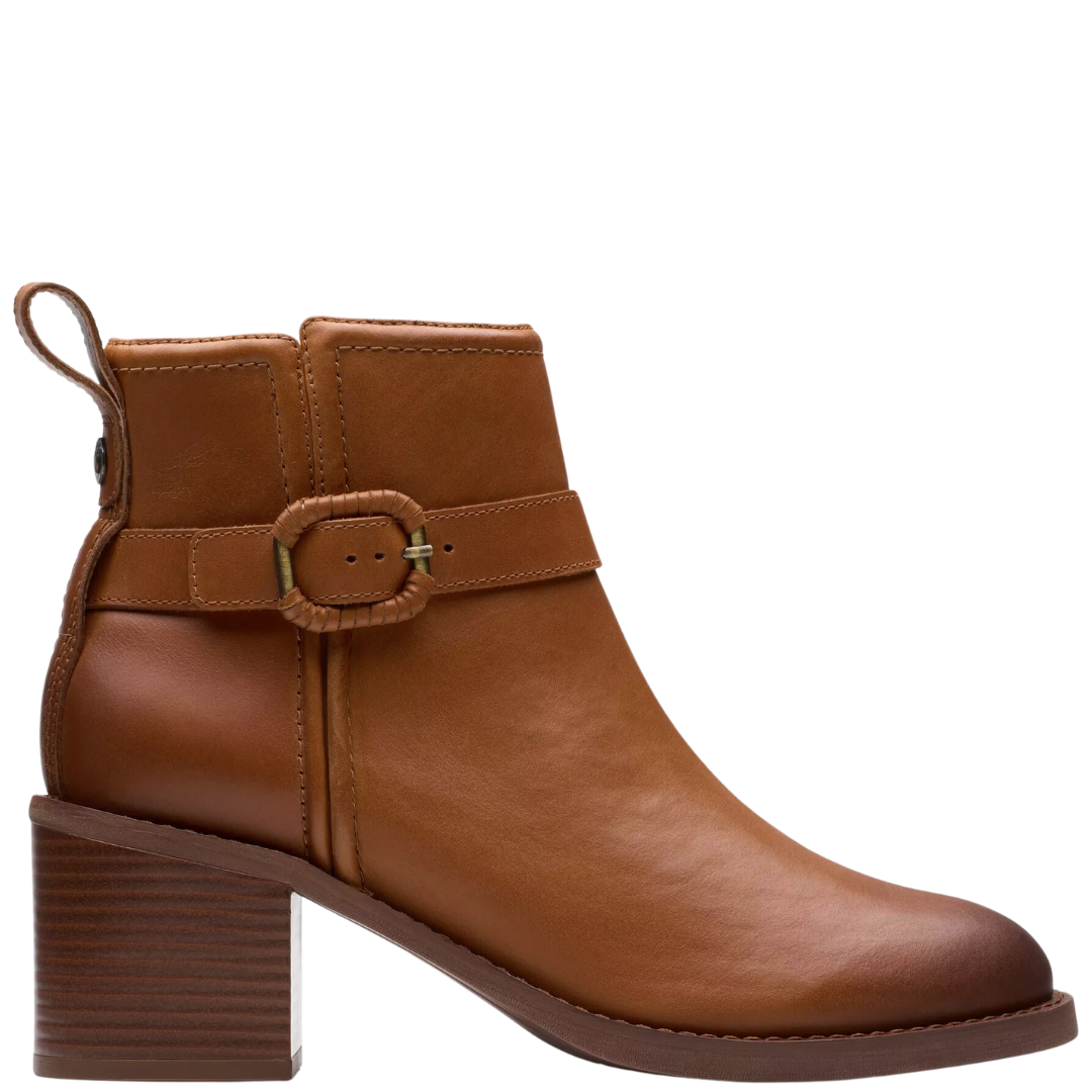 Clarks Chamberly Trim Heeled Ankle Boots Tan Starlet