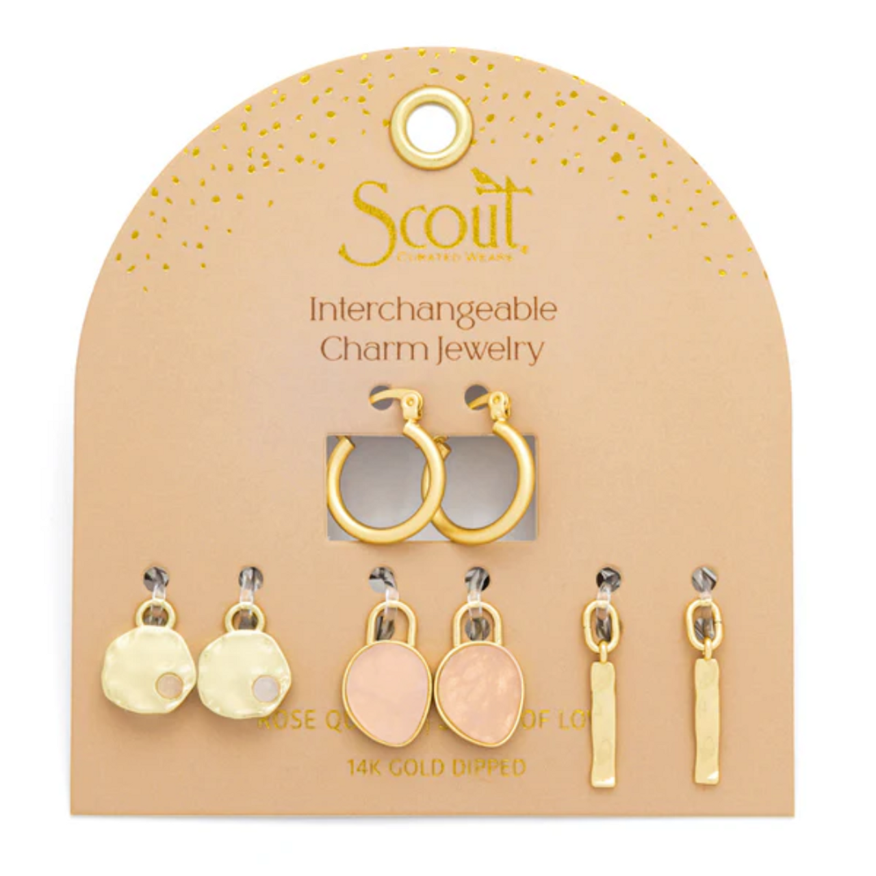 Scout Interchangeable Charm Earrings Rose Quartz Gold