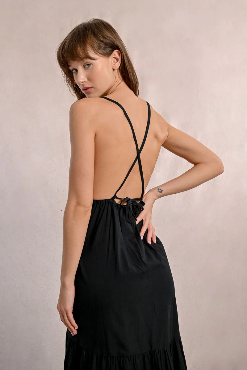 Molly Bracken Long Criss-Cross Strap Dress Black - Starlet