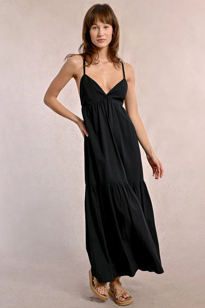 Molly Bracken Long Criss-Cross Strap Dress Black - Starlet