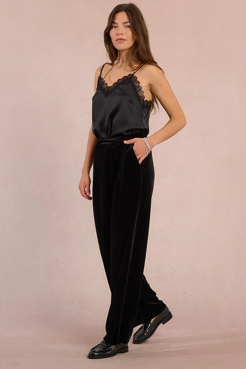 Molly Bracken Wide Leg Velvet Pants Black - Starlet