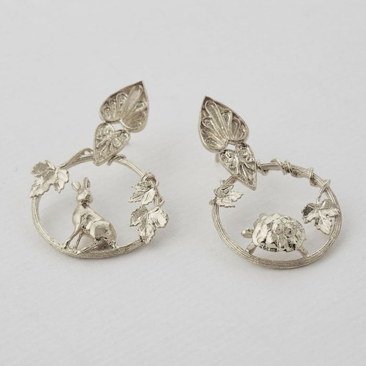 Alex Monroe Silver Ornate Tortoise & Hare Loop Earrings