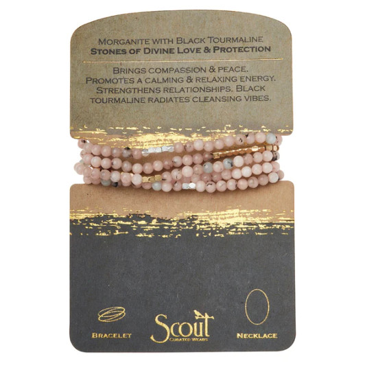 Scout Stone Wrap Bracelet/Necklace Morganite & Black Tourmaline