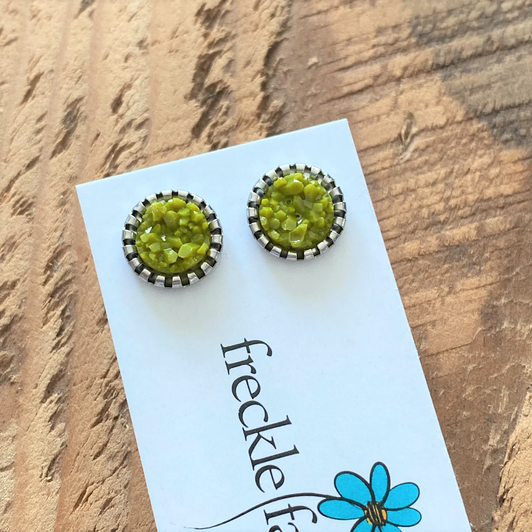 Freckle Face Druzy Studs Matte Spring Colours 10mm Olive Green