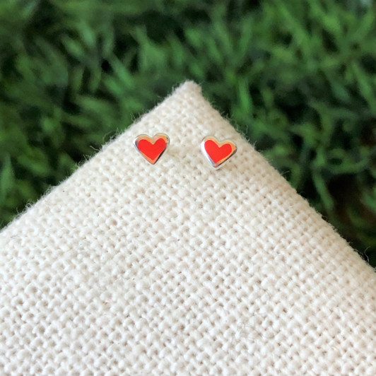 Tashi Silver Teeny Tiny Red Enamel Heart Studs