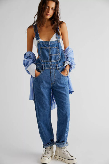 Free People Alvin Flared Overalls in Blue