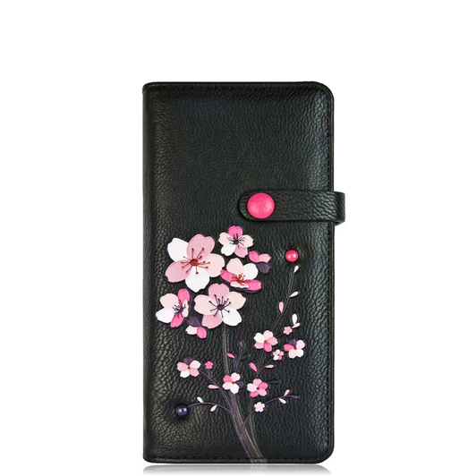 ESPE Gemma Vegan Leather Small Wallet with Cherry Blossom Appliqué Grey