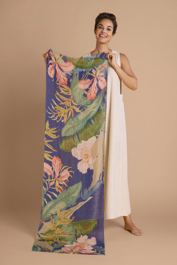 Powder Linen Delicate Tropics Scarf Indigo