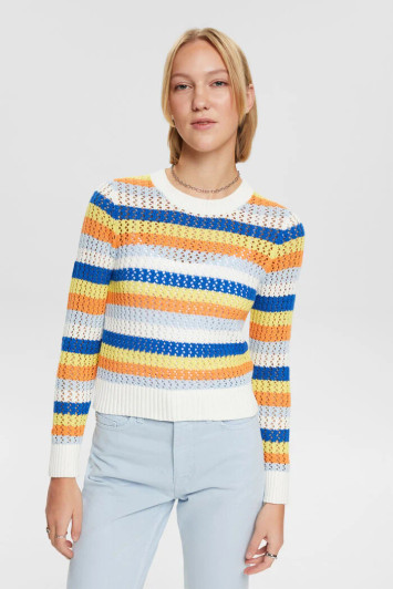 Esprit Open Knit Sweater Orange & Blue Stripes