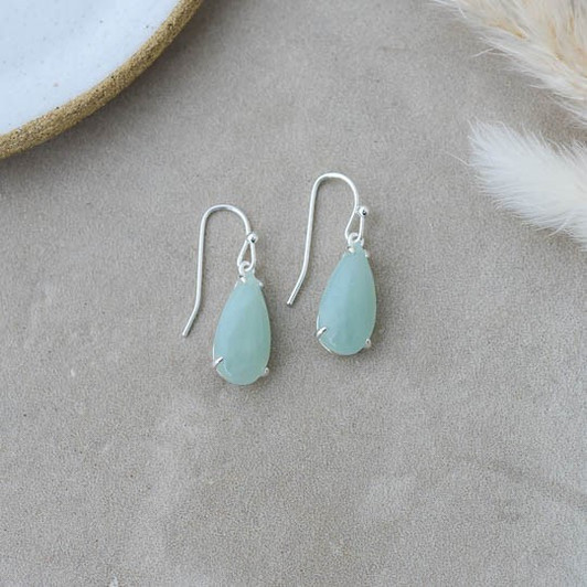 Glee Silver Plated Marmee Amazonite Teardrop Earrings