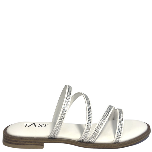 Taxi Cora-01 Sparkly Strappy Sandals White