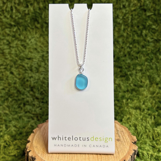 White Lotus Solo Framed Seaglass Necklace Aqua