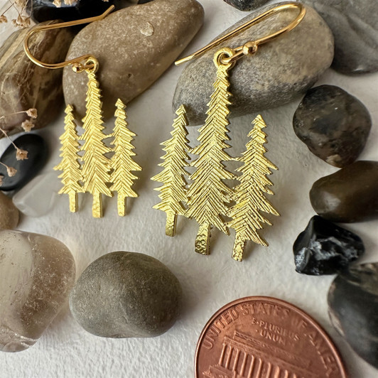 Pika & Bear Molina Raw Brass Three Tree Drop Earrings