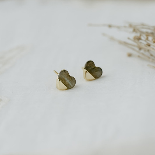 Glee Gold Plated Full Heart Labradorite Studs