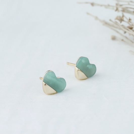 Glee Gold Plated Full Heart Amazonite Studs