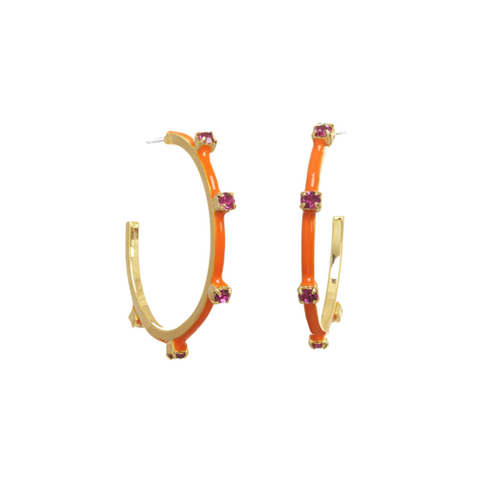 Tova Everly Studded Enamel Hoops Orange & Fuchsia