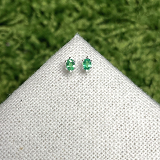 Tashi Silver Oval Claw Set Emerald Stud