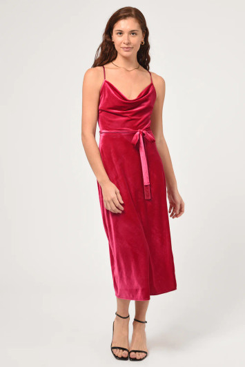 Adelyn Rae Zana Velvet Cowl Neck Slip Dress Pink