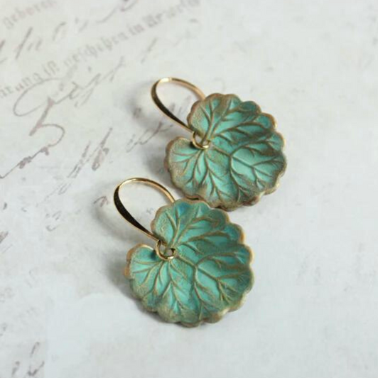 A Pocket of Posies Lily Pad Small Earrings Verdigris Patina